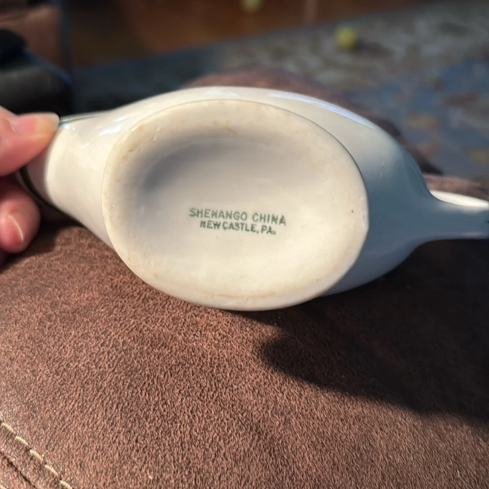 Elegant White Gravy Boat with Green Trim